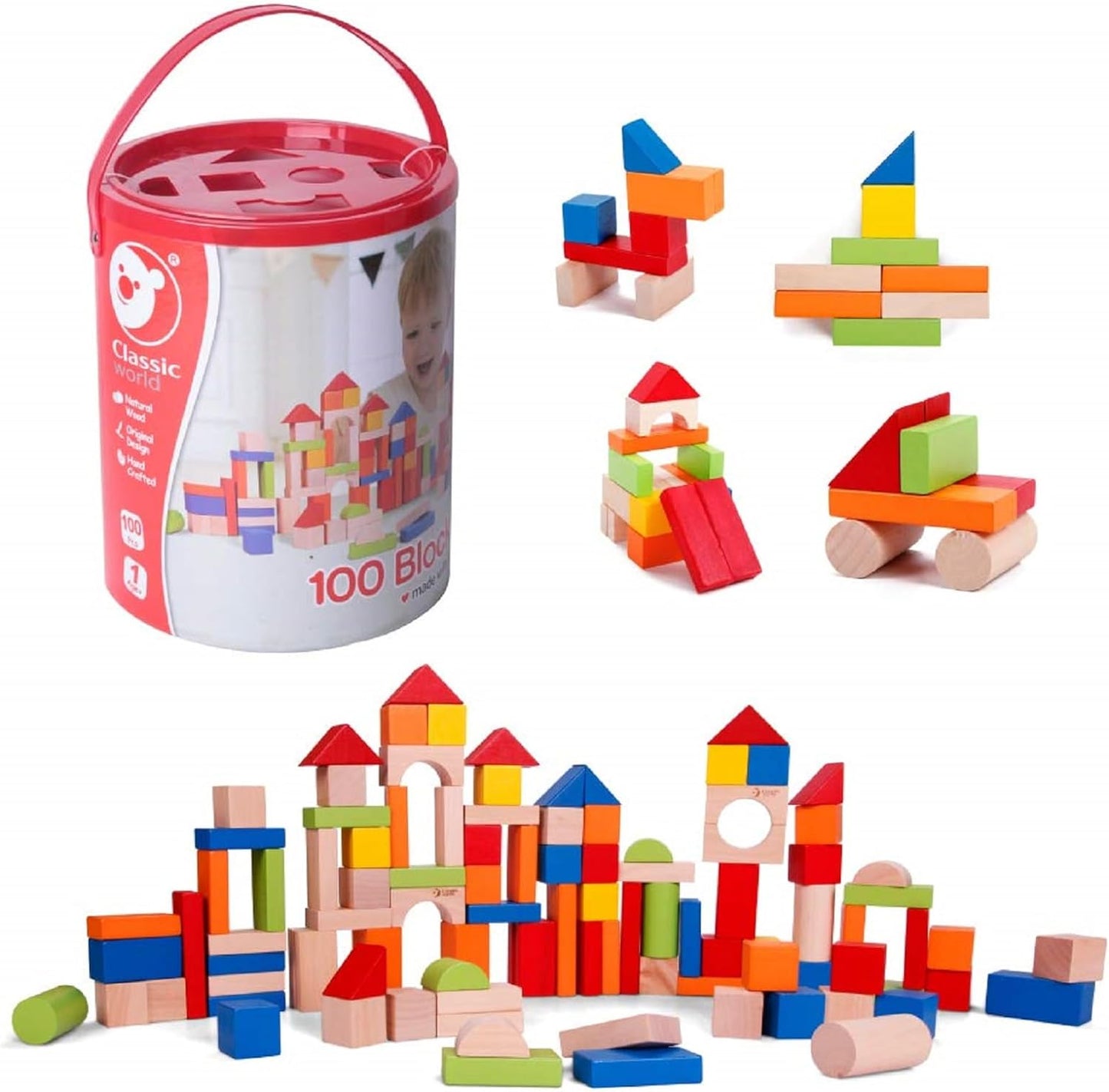 Wooden Building Blocks - 100 Piece