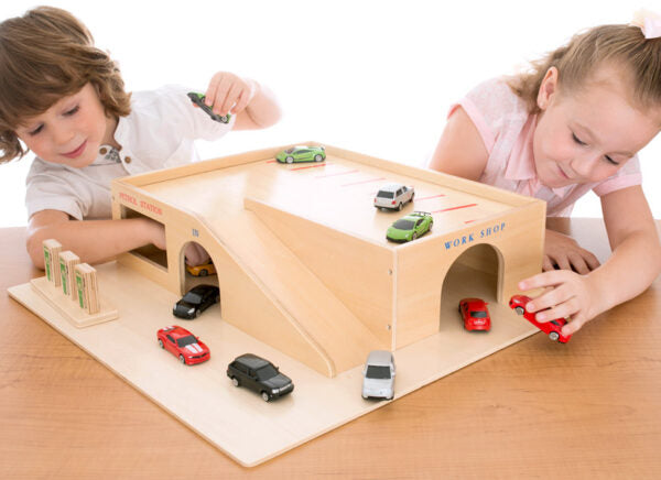 Wooden Toy Garage and 25 Cars