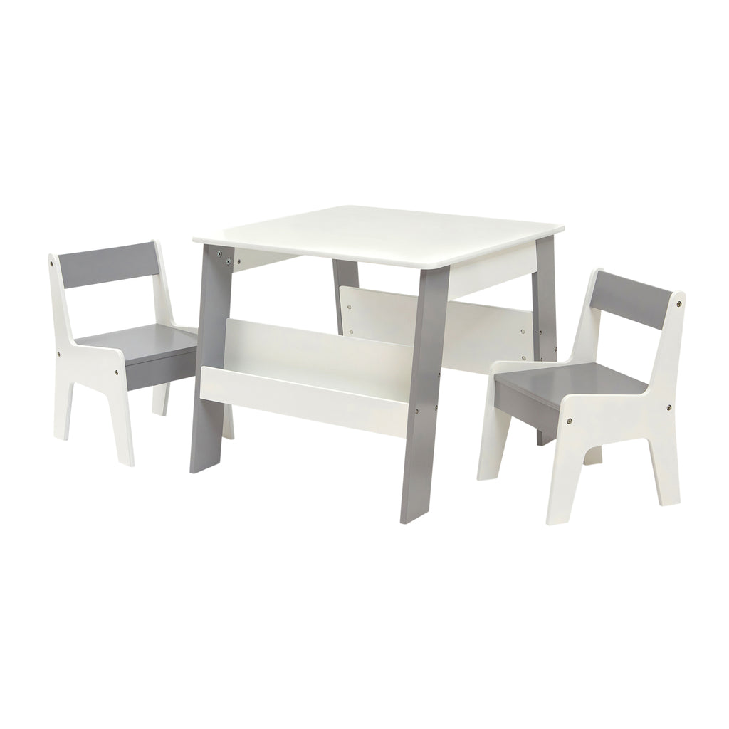 White and Grey Bookshelf Table and Chair Set